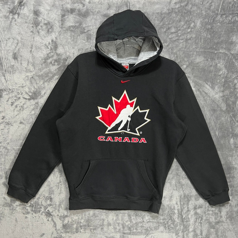 Y2K Nike Team Canada Hockey Hoodie Youth XL Adult S Center Swoosh Black Olympics